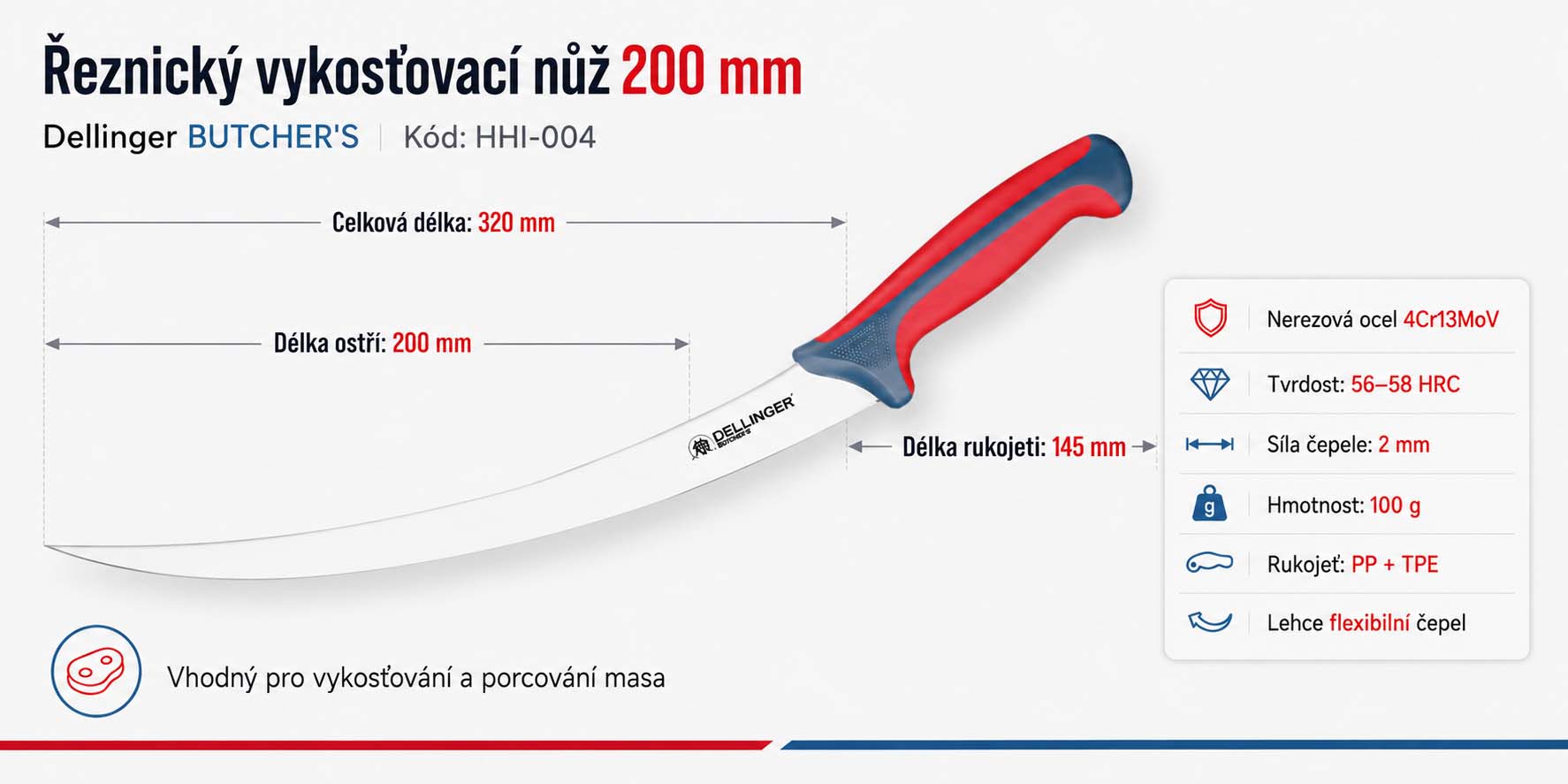 HHI-004 nůž vykošťovací (Boning) 4Cr13MoV - 200 mm-2